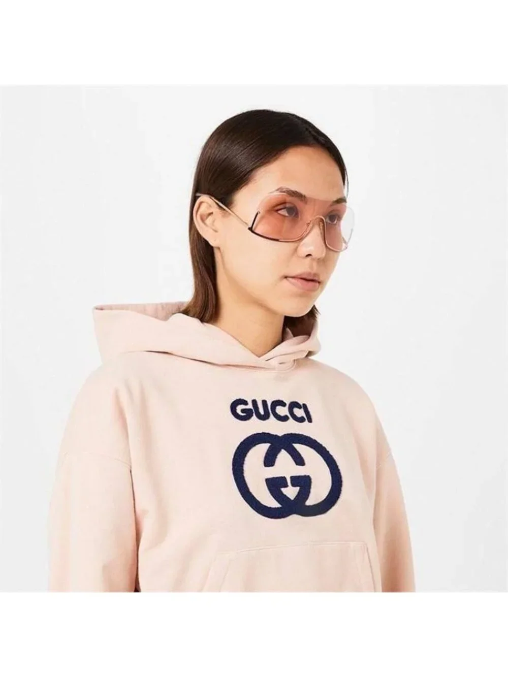 Gucci GG1560S 004 Sunglasses Rose Gold Shield Frame, Pink Lenses